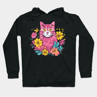 Pretty Pink Feline Floral Hoodie